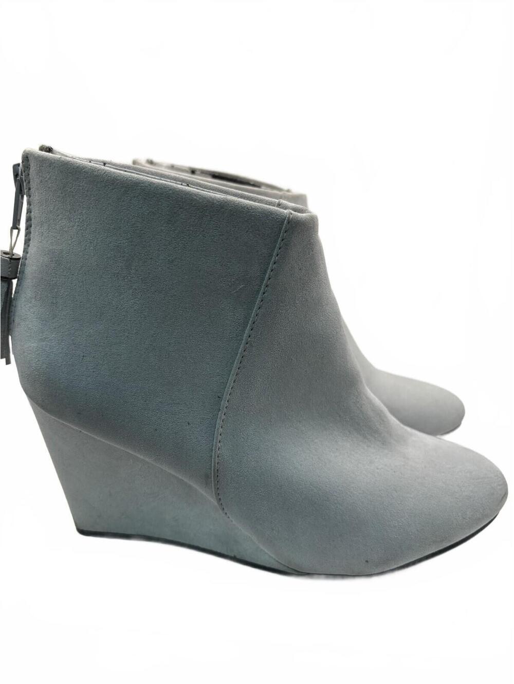 Gray Faux Suede Wedge Ankle Boots with Back Zipper Tassel